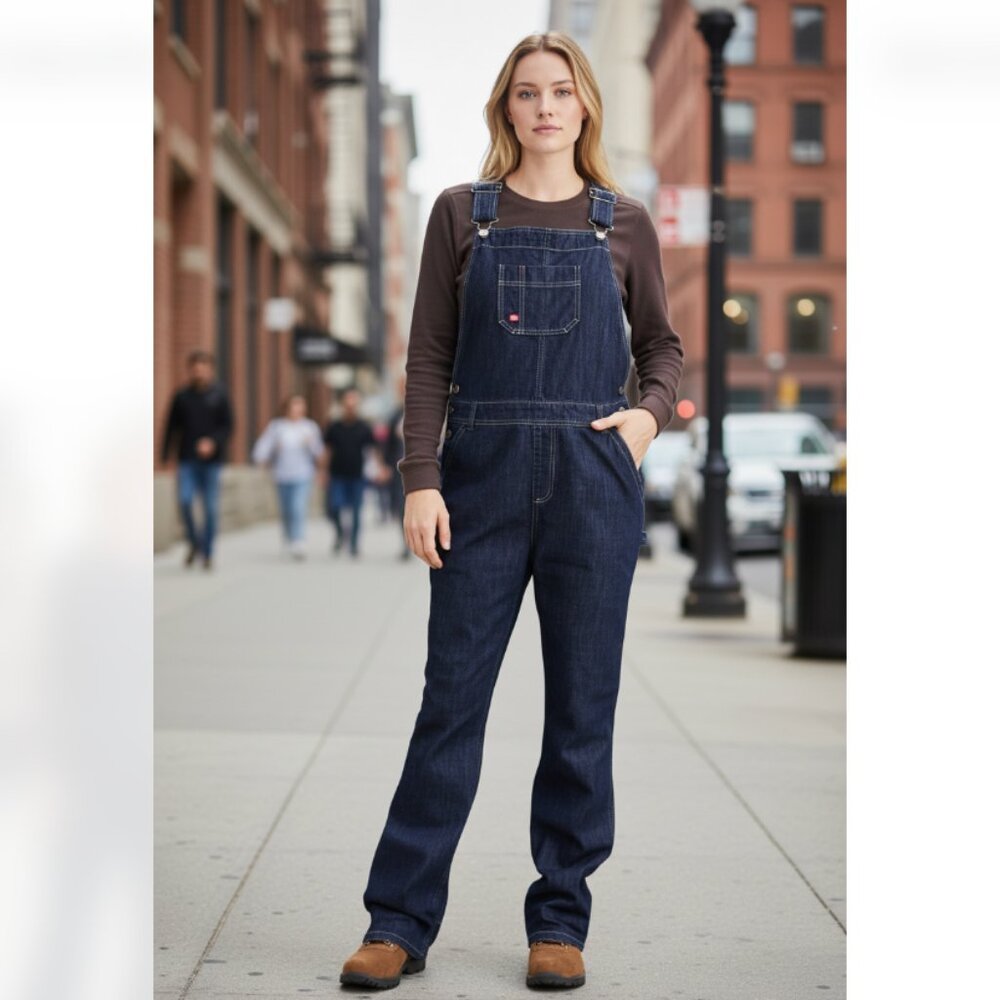 NWT Dickies Women's Denim Bib Overalls Blue Medium Wash SZ-2X